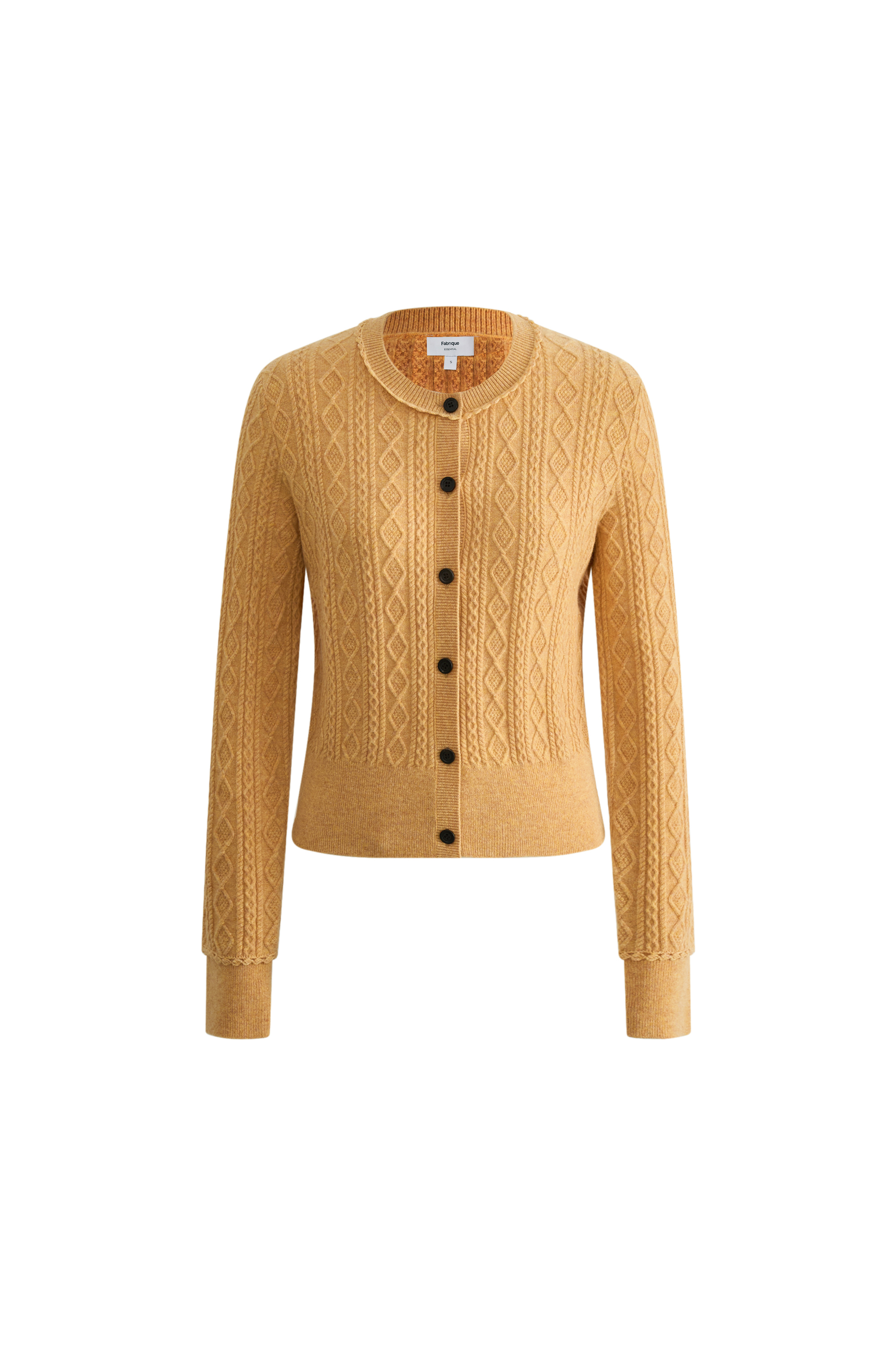 Jinji Yellow Lace Trim Light Short Cardigan in Wool Cable Knit