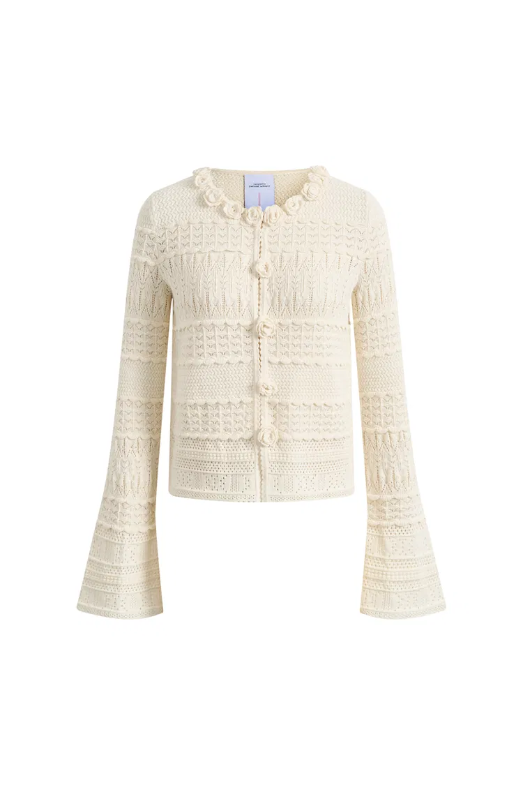 Sanchez Hand-Crocheted Floral Openwork Textured Cardigan In Cotton Yarn Knit