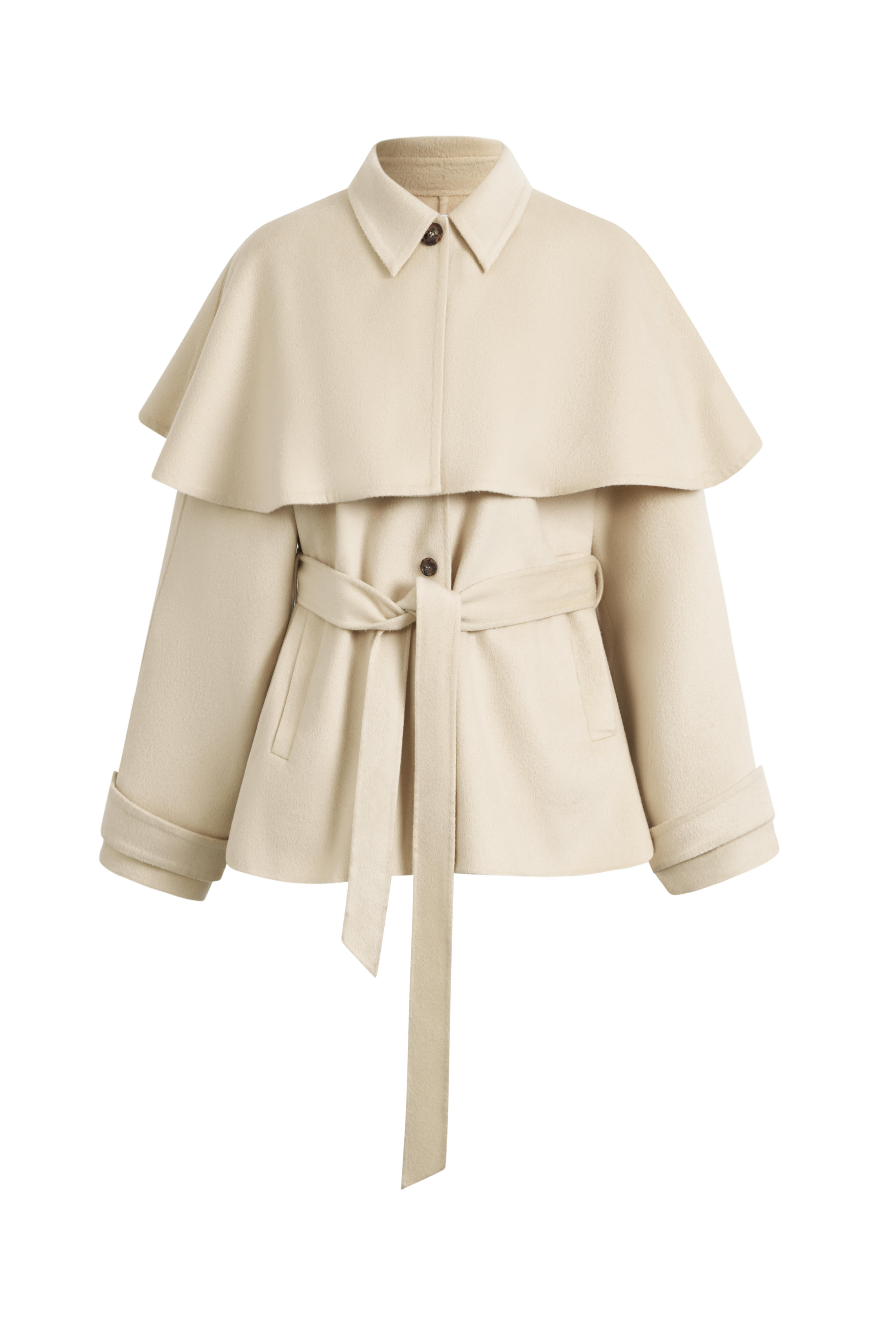 Harmony Detachable Cape Shearling Short Coat in Merino Wool – fbrq.com
