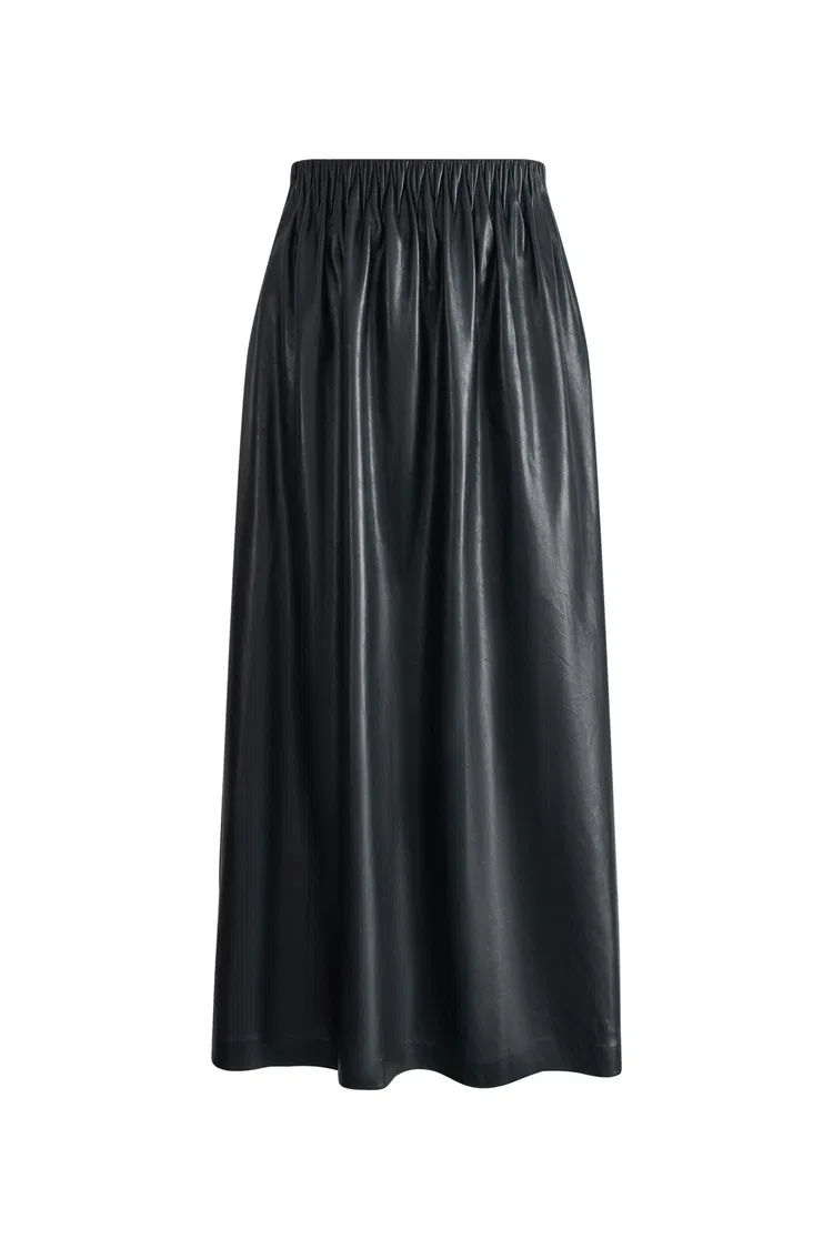 Emma Pleated Waist Leather Skirt in Faux Leather