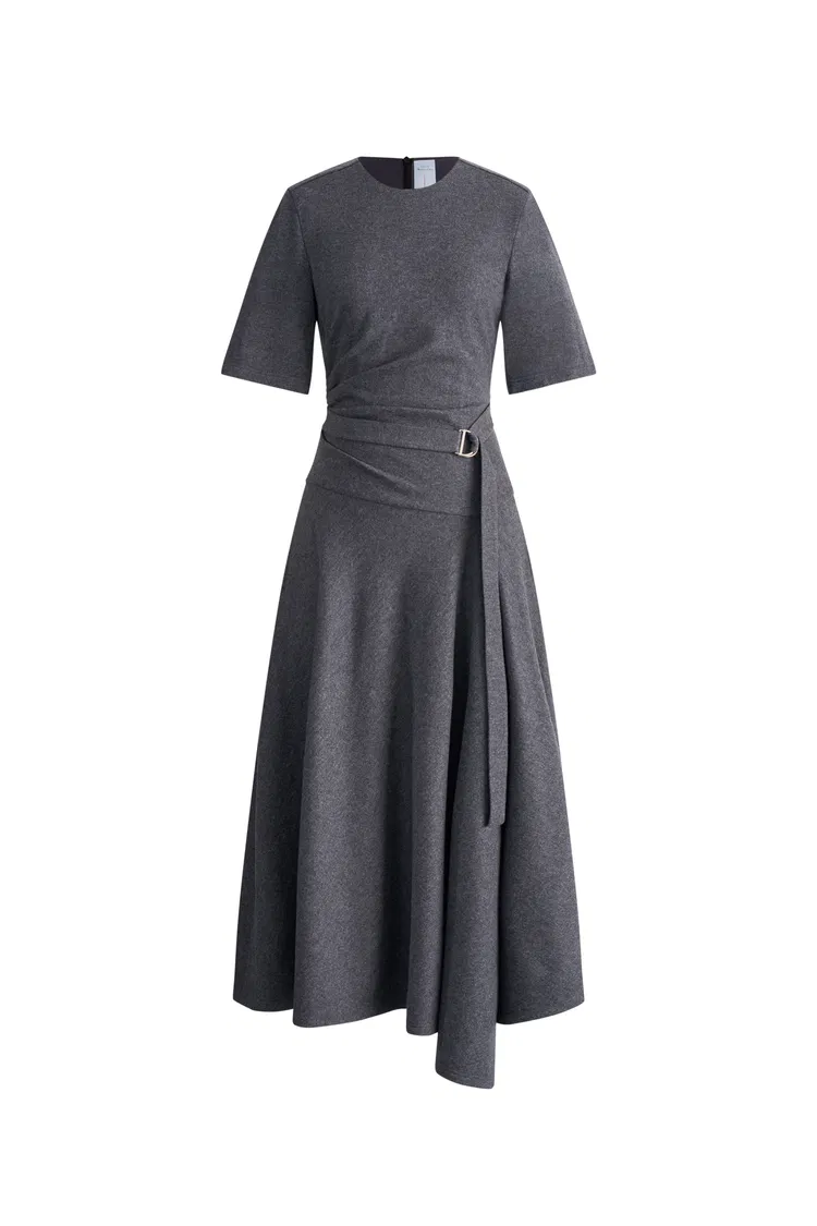 Bea Asymmetric Hem Wool Dress in Merino Wool
