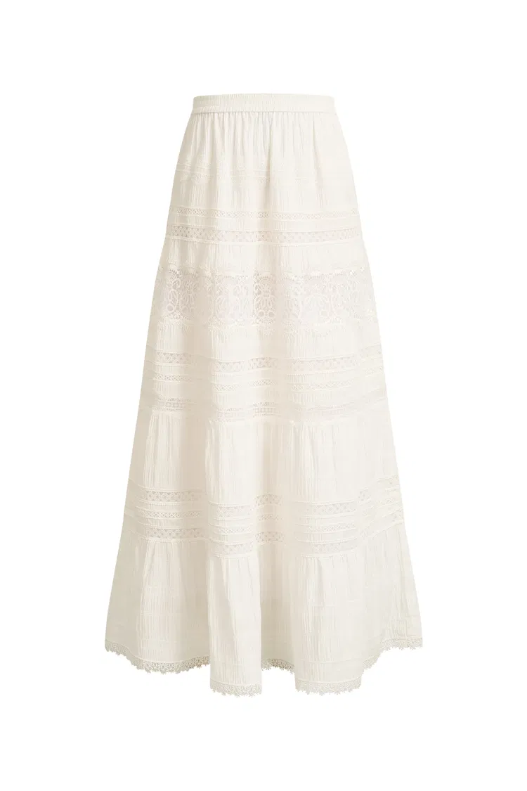 Liora Boho Lace Maxi Skirt in Cotton