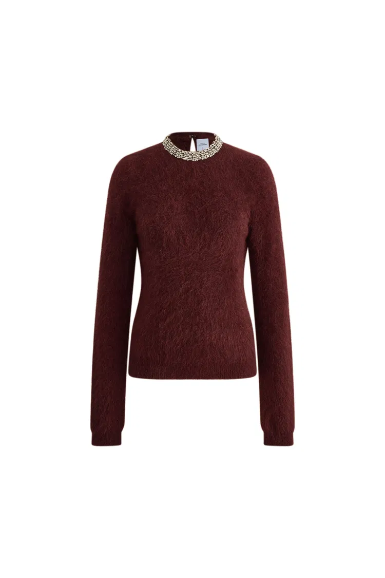 Violet Crystal Embellished Collar Sweater in Alpaca Blend