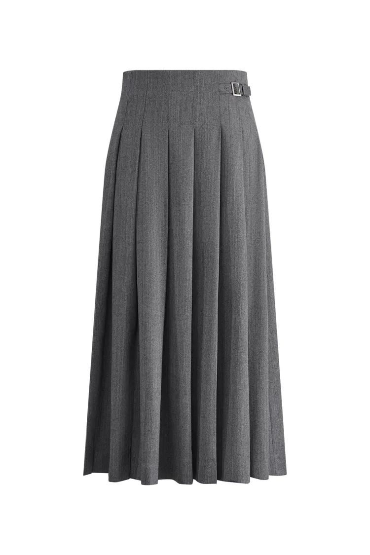 Soma Pleated Midi Skirt in Fine Wool Blend