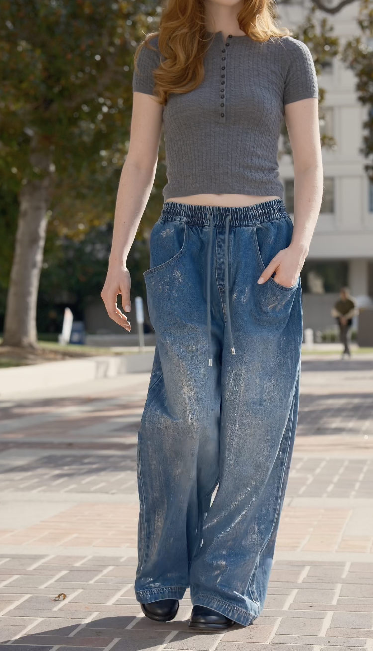 Bulb Shimmer Wide-leg Jeans in Cotton Denim – fbrq.com