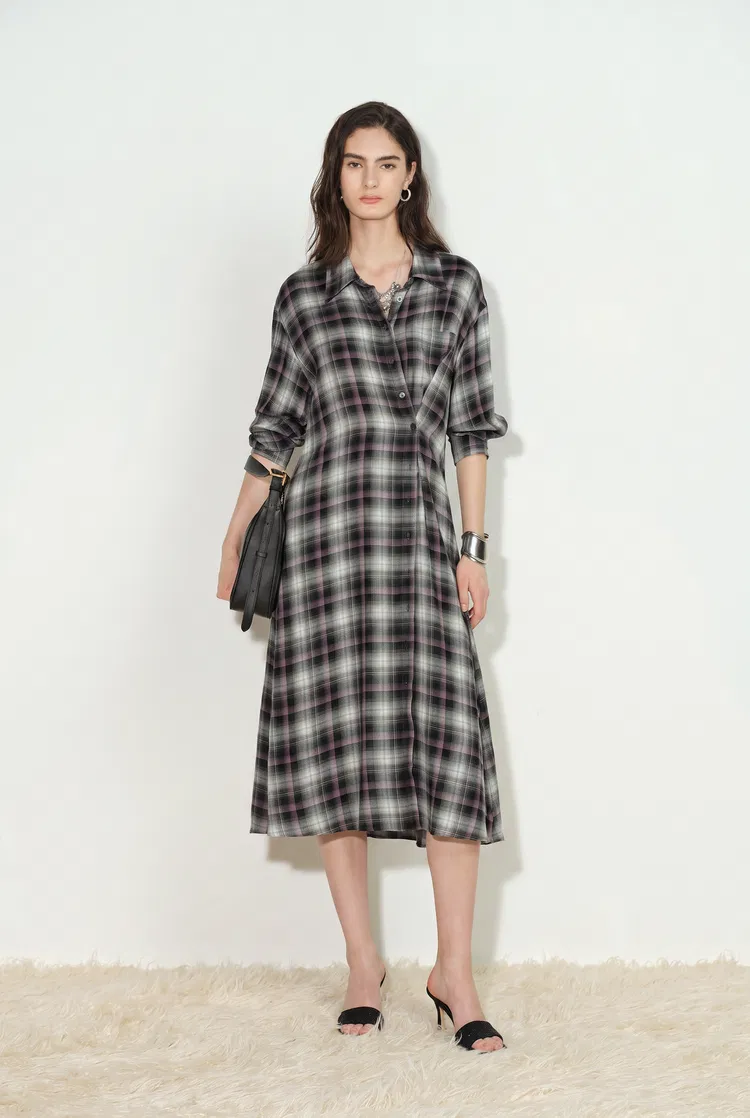 Lea Detachable Wrap Plaid Shirt Dress