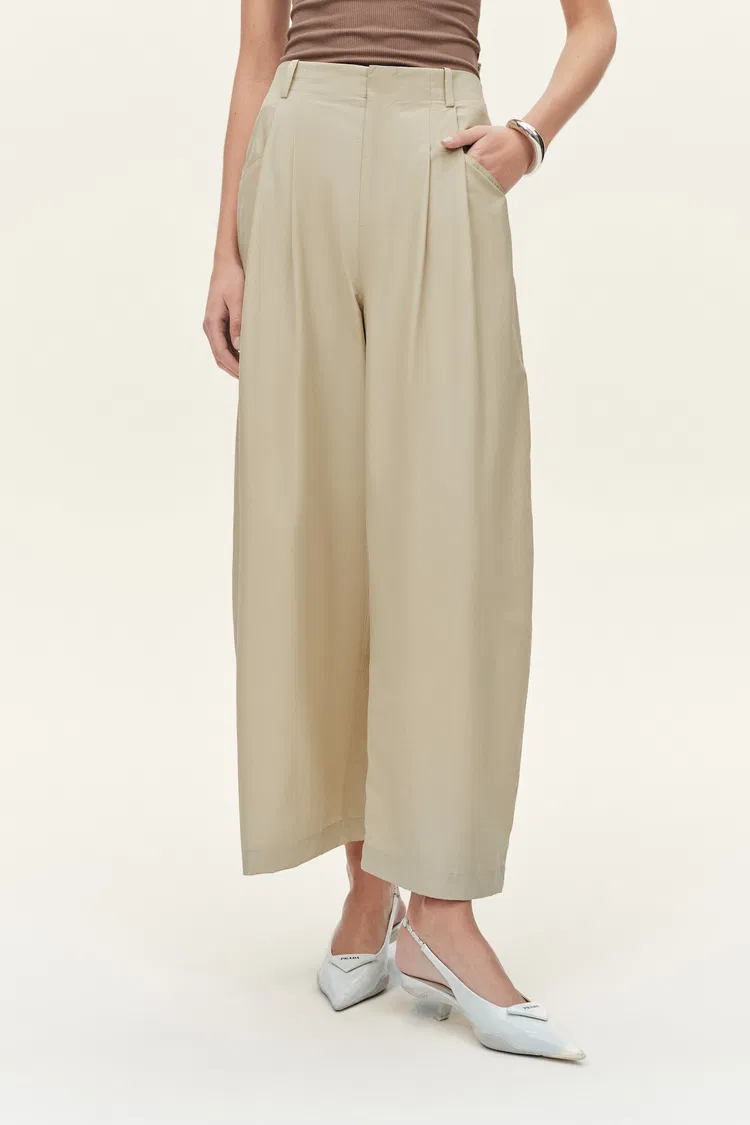Sienna Airy Drawstring Barrel Leg Pants in Cotton Blend