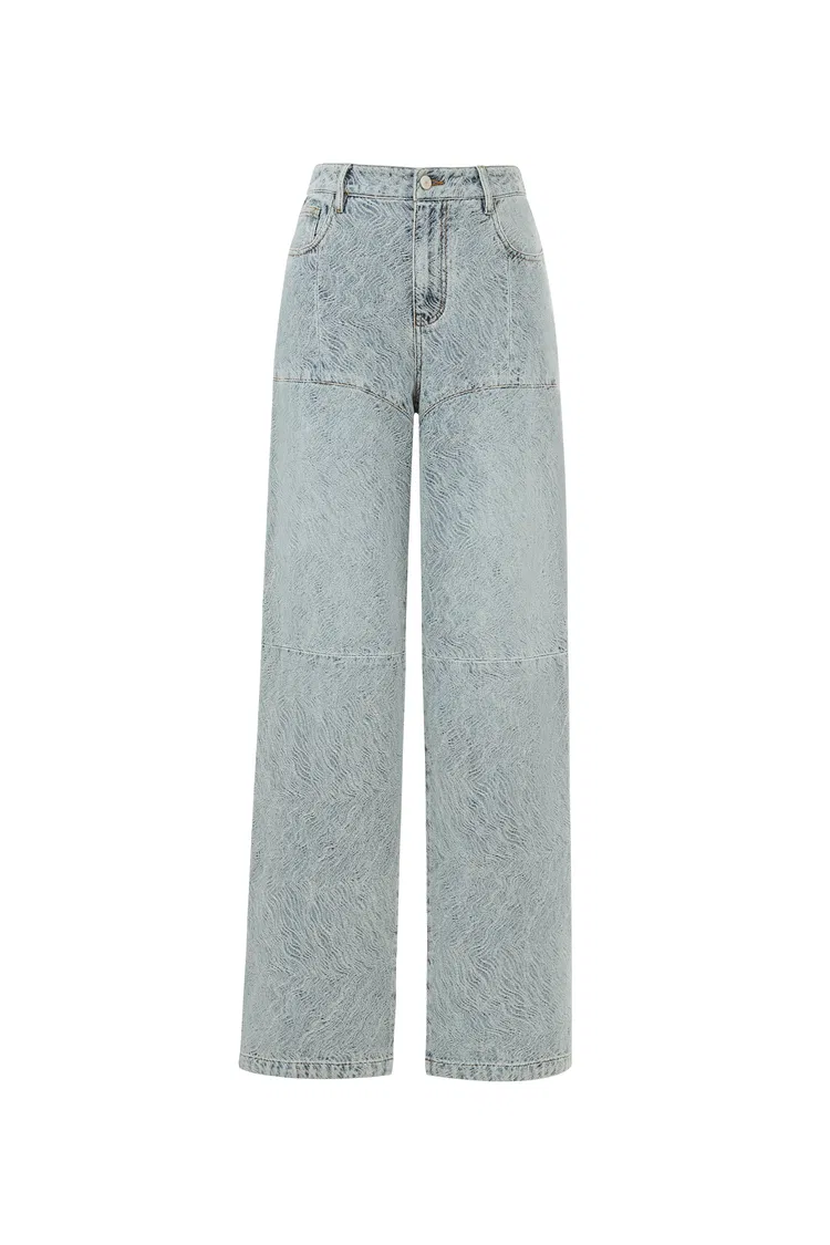 Eliana Textured Patchwork Jeans in Jacquard Washed Denim