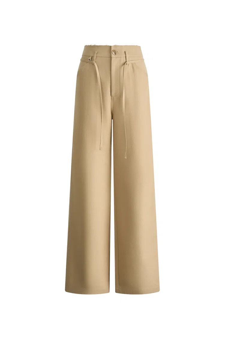 Kendall Tie Belt Trousers in Lightweight Twill Fabric