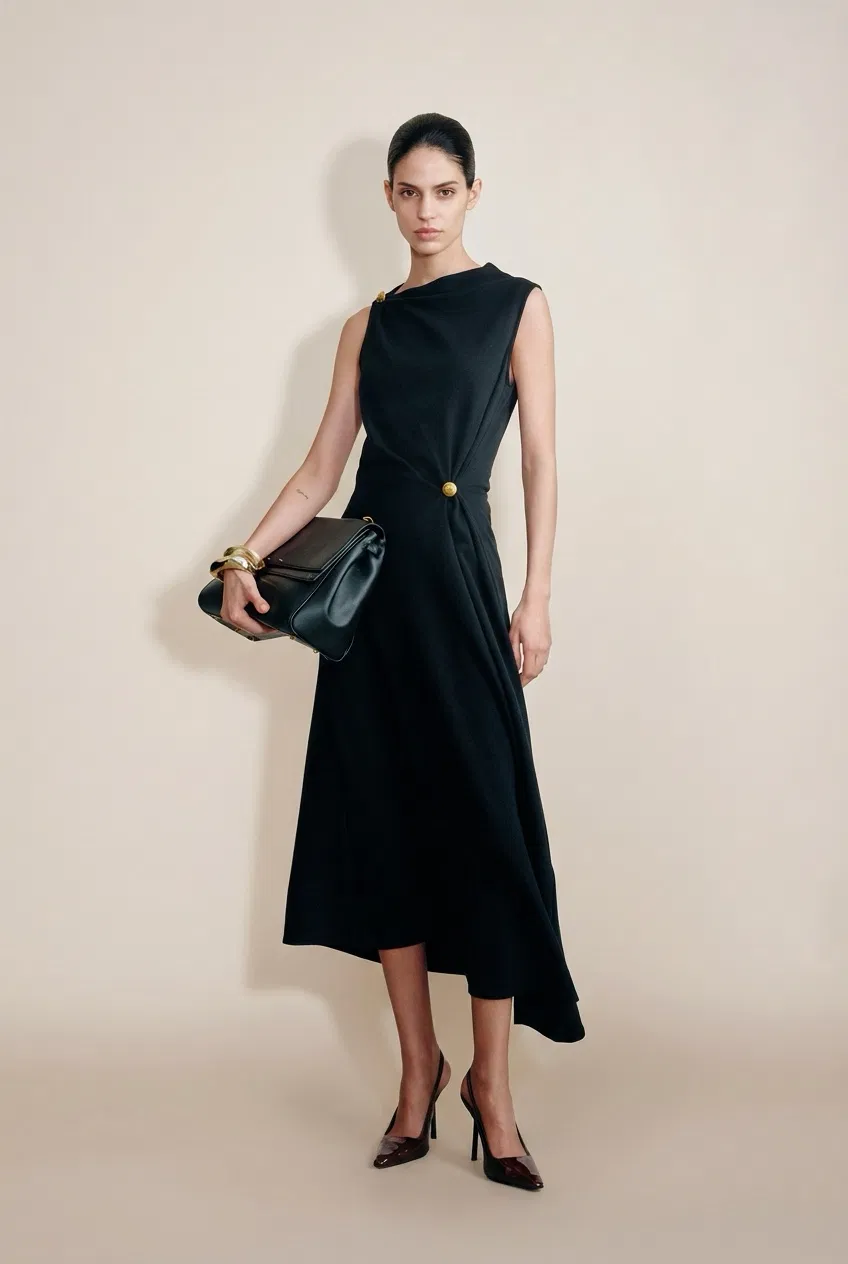 Eunice Pleated Dress in Wool Blend XS/P