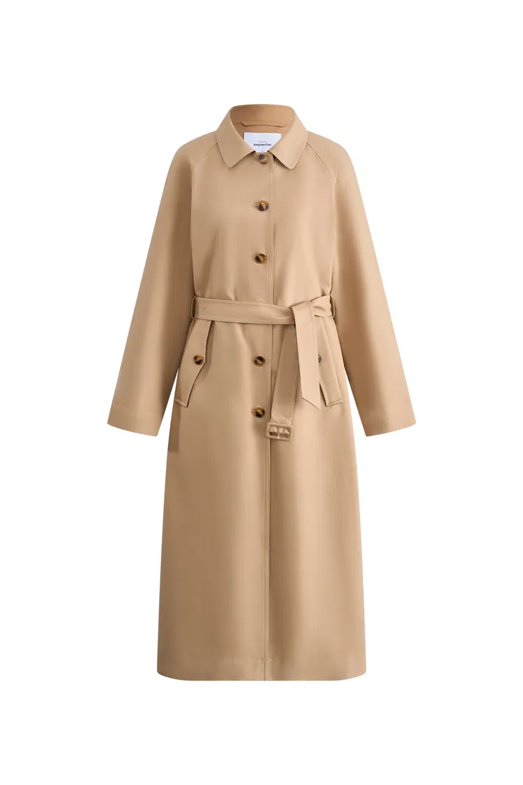 Barga Single Breasted Long Trench Coat in Cotton