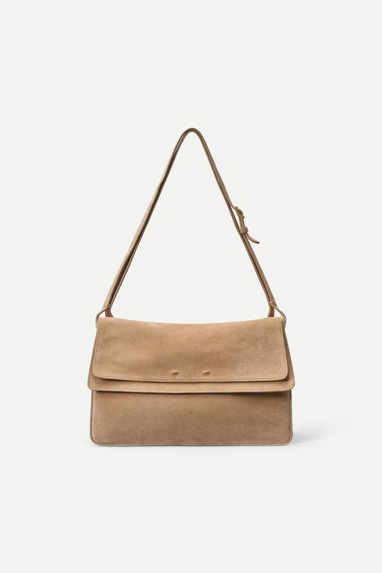Soft Rialto Double-Flap Shoulder Bag in Soft Velvety Suede
