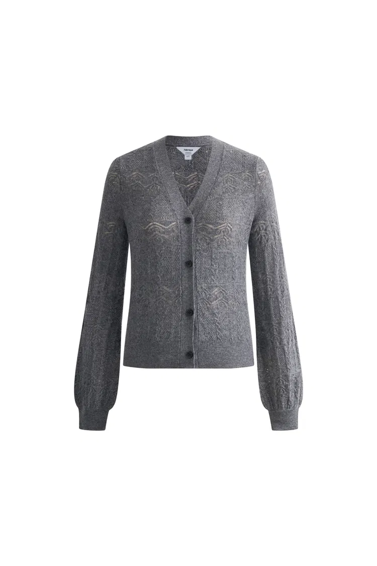 Faye V Neck Cropped Hand Crocheted Cardigan in Merino-Cashmere Knit