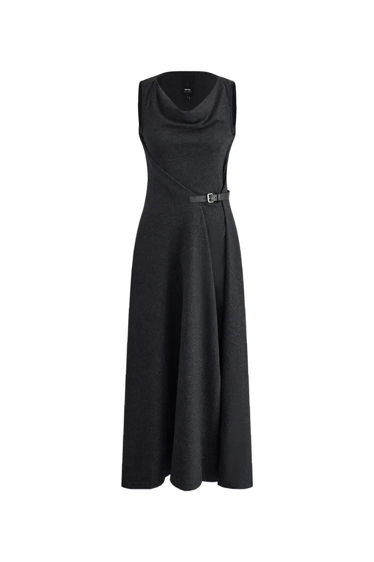 Kira Scoop Neckline Sleeveless Midi Dress in Merino Wool