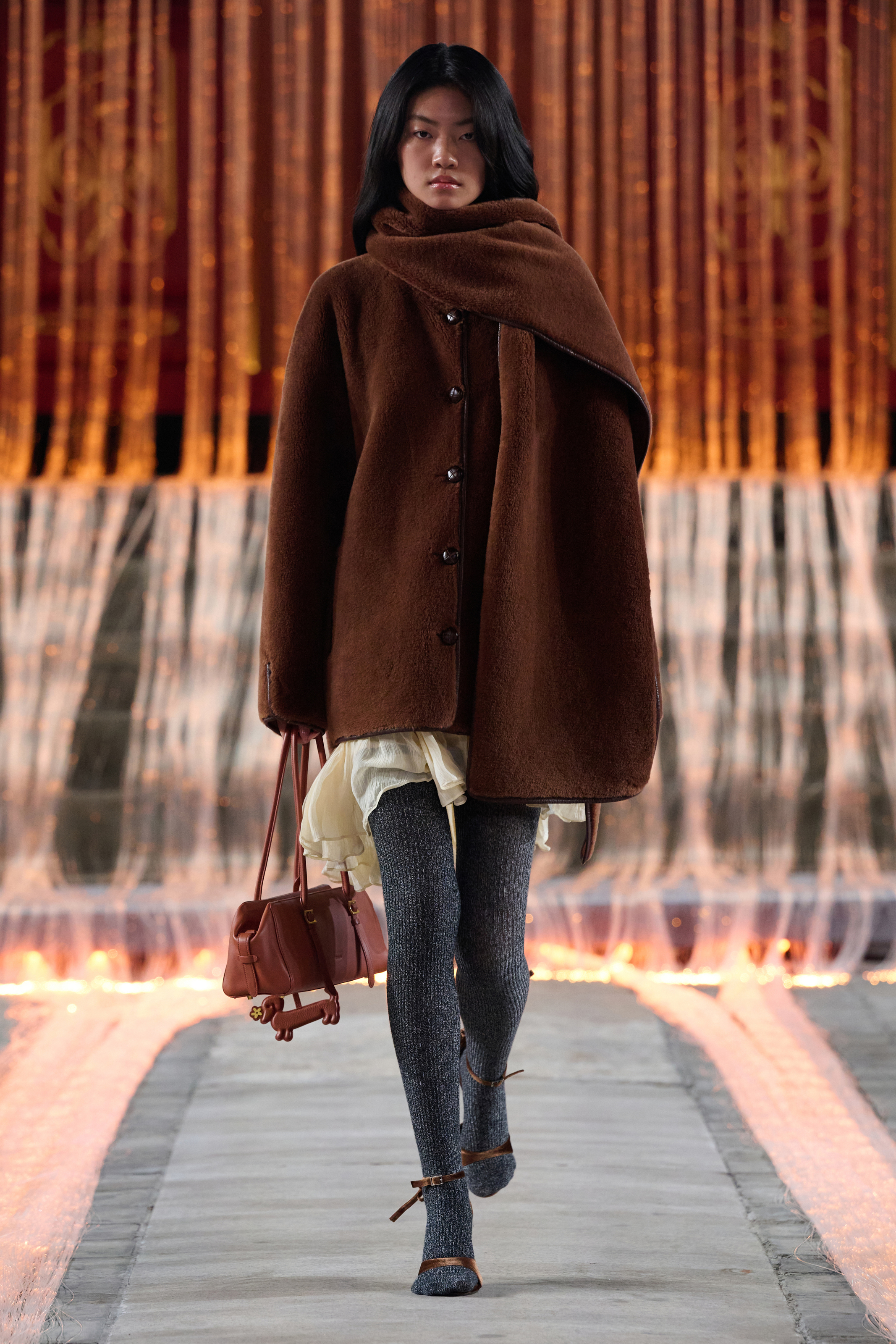 Carla Reversible Scarf Short Fur Coat in Merino Wool with Faux