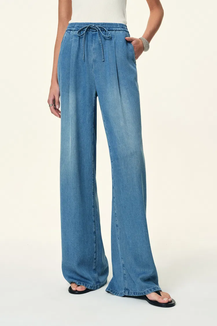 Eva Drapey Wide Leg Jeans in Lyocell Denim — Shorter Length