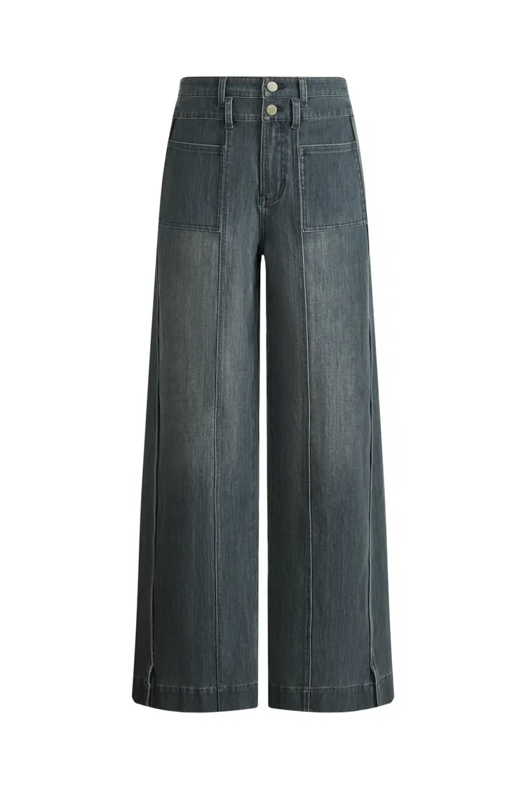 Moss Smoky Grey 3D Wide Leg Jeans in Micro Stretchy Denim