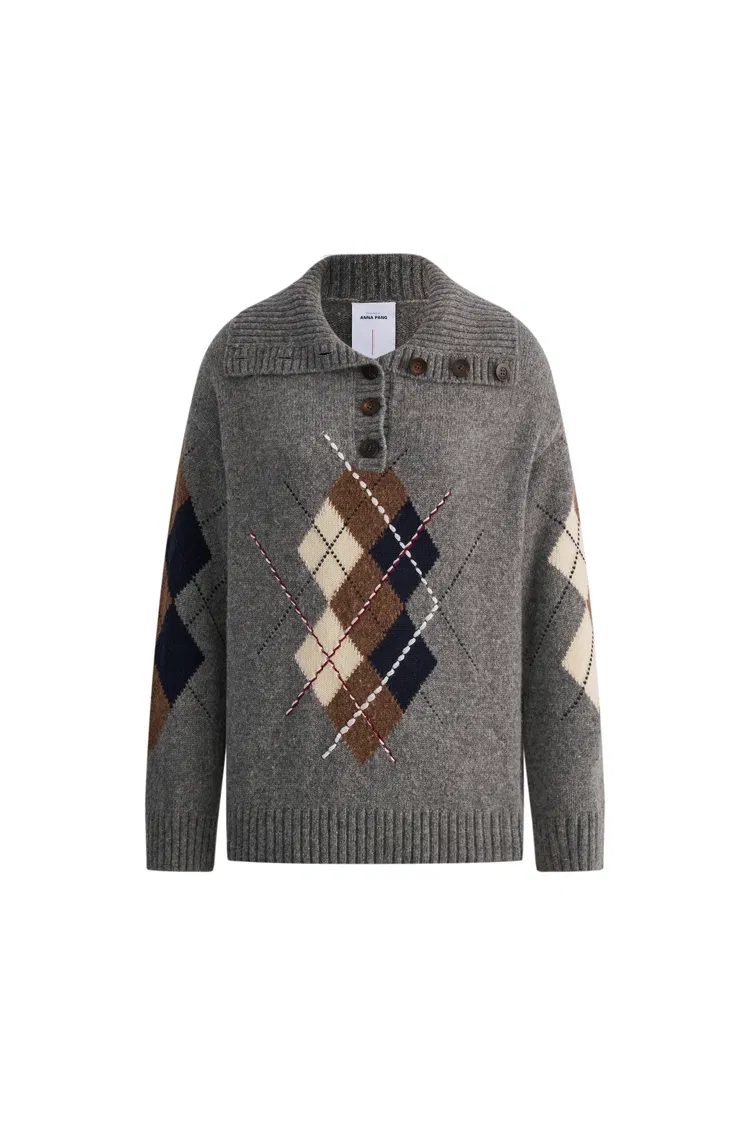 Halsey Argyle Sweater in Merino Wool Silk Blend