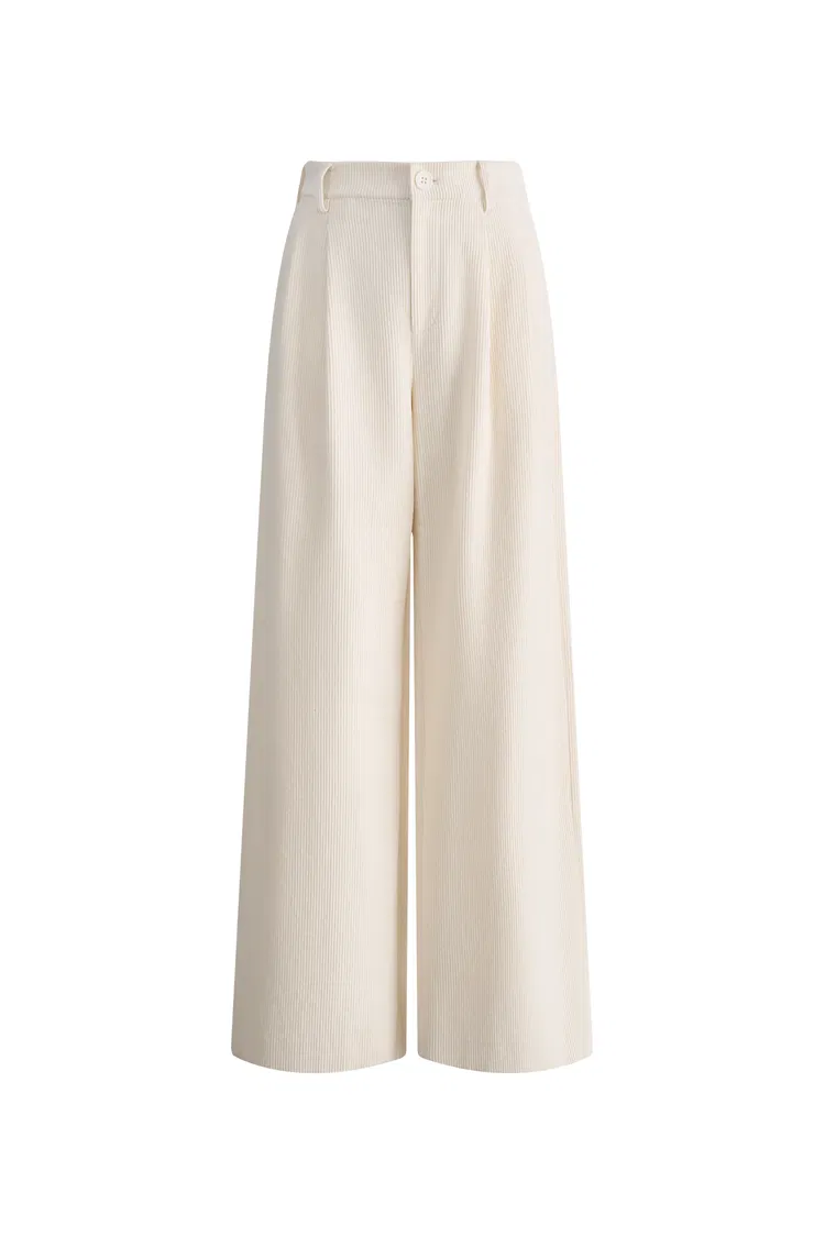 Asher Half Elastic Wide Leg Pants in Corduroy Cotton