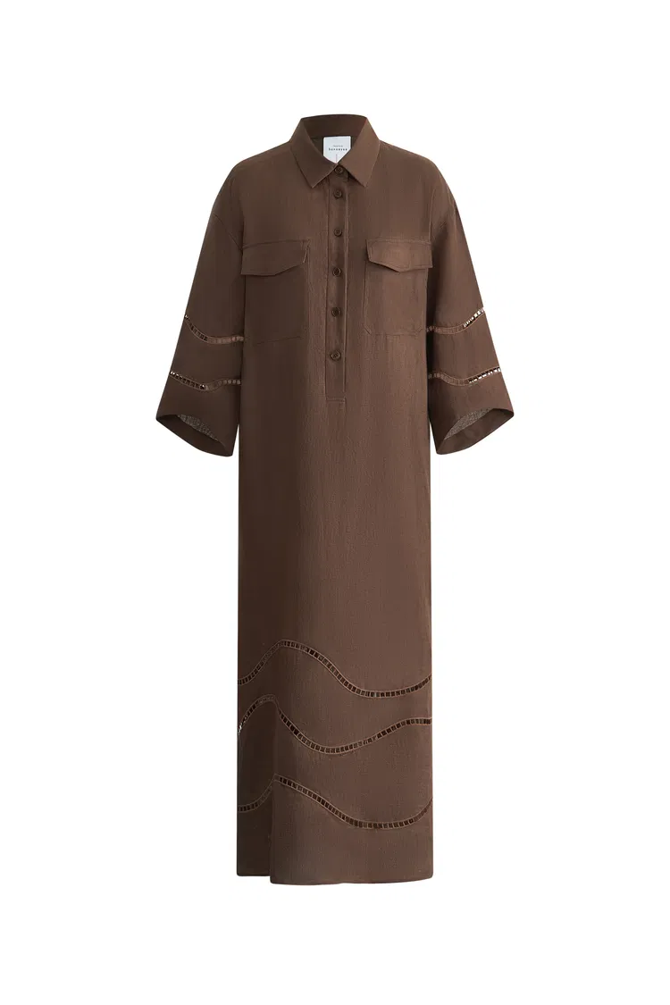 Riley Openwork Embroidery Shirt Dress in Fine Linen