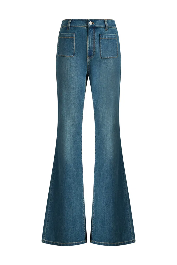 Sita French Style Denim Flare Jeans in Elastic Denim