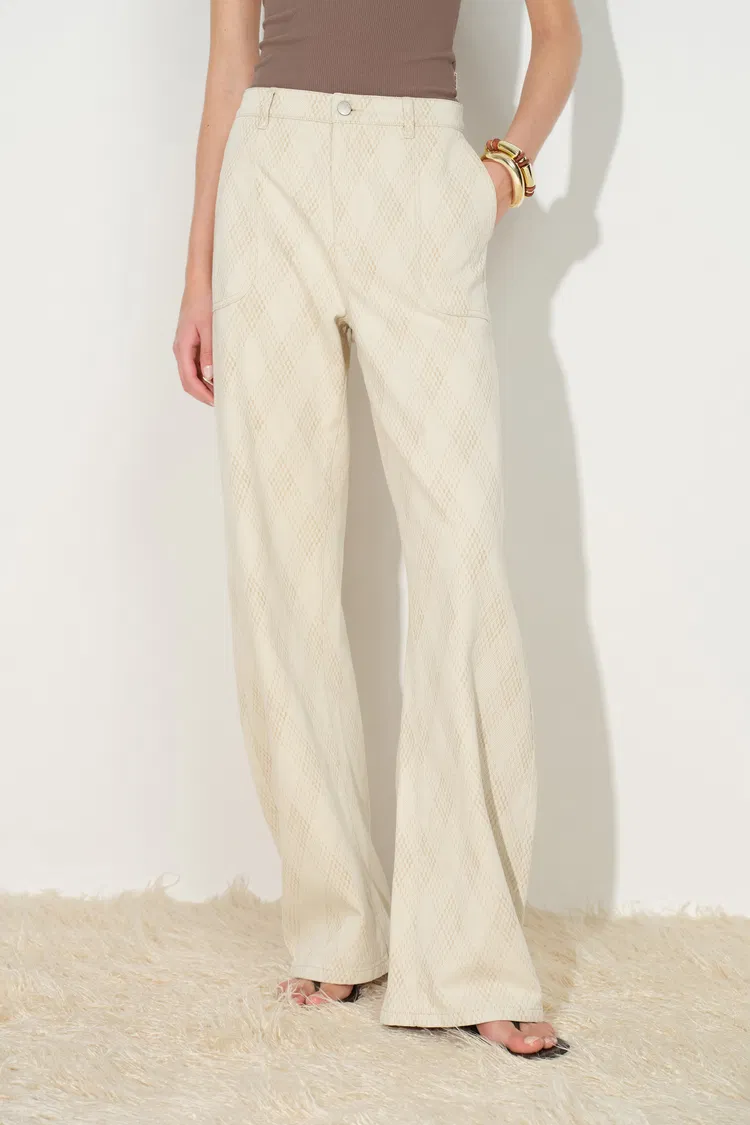 Thalia Argyle Barrel Leg Jeans in Jacquard Denim