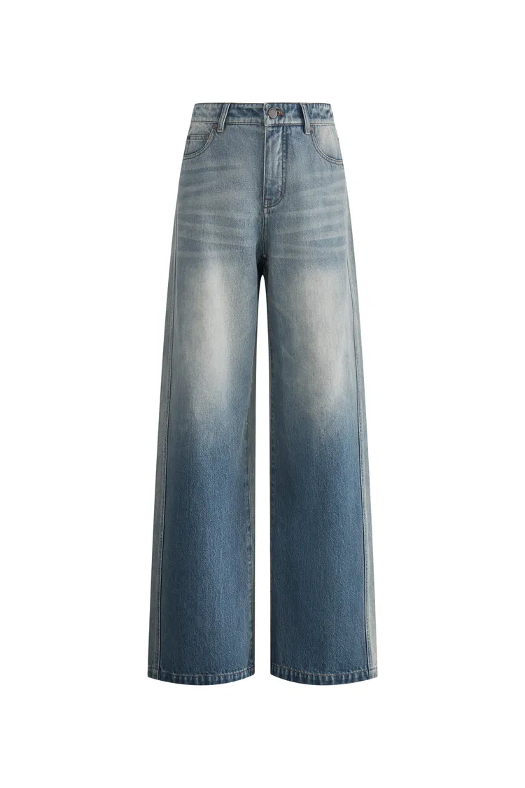 Harper Two Tone Wide Leg Jeans in Cotton Denim