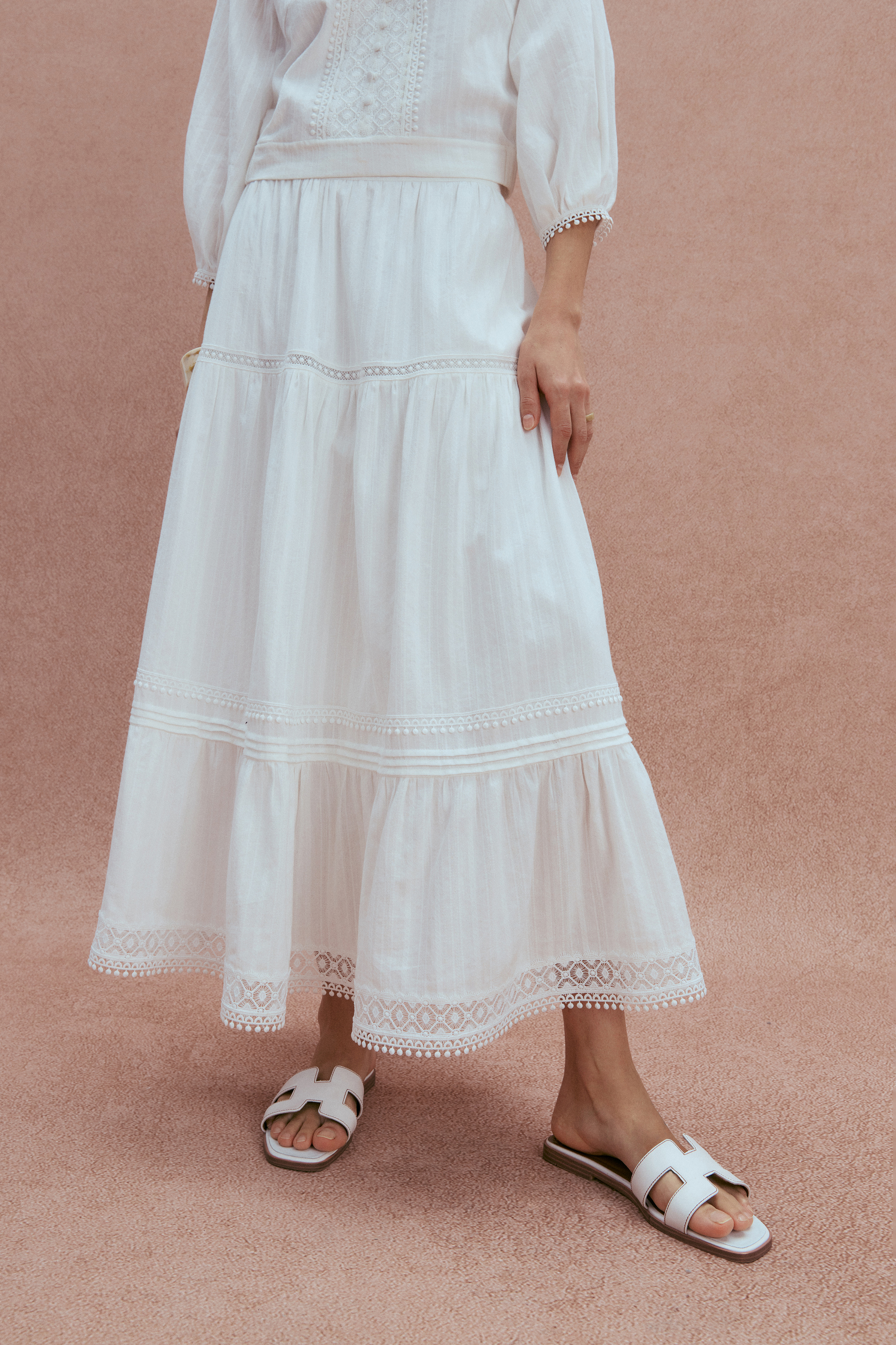【新品】Laube Blanc Cotton Tiered skirt Tiered Maxi Skirt – Cotton Candy LA