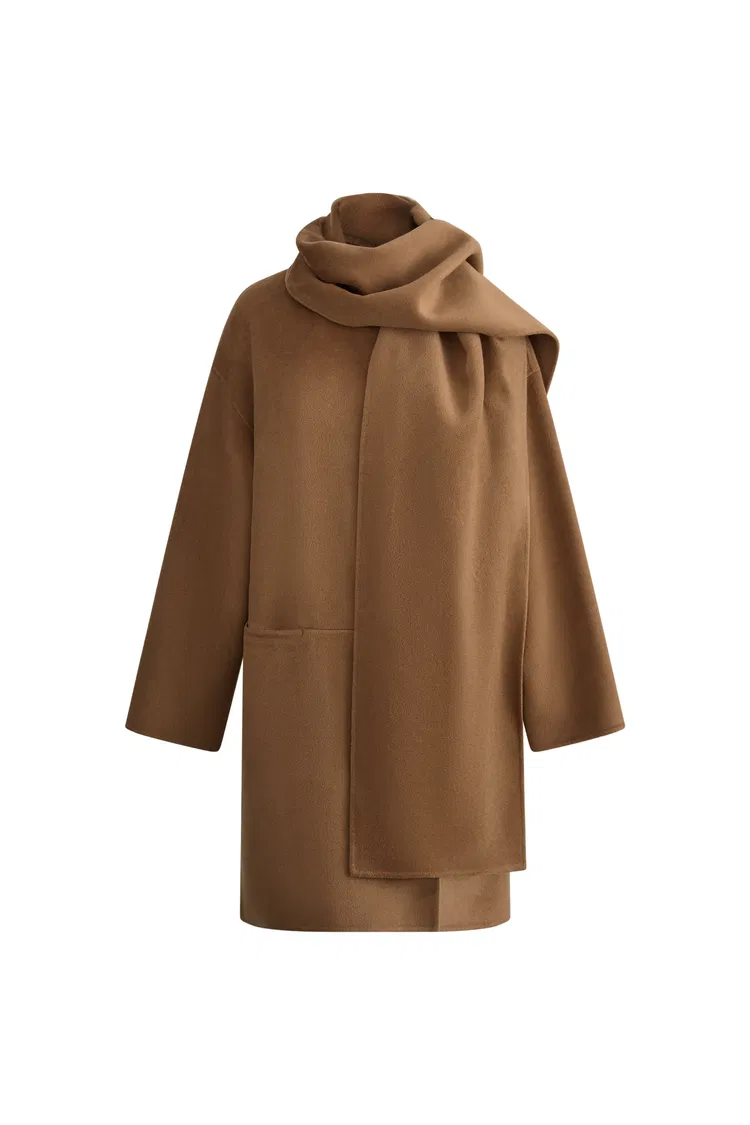 Pina Scarf Double Face Short Coat in Silk Wool