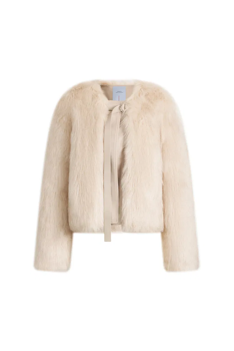 Beryl Round Collar Short Coat in Faux Fox Fur