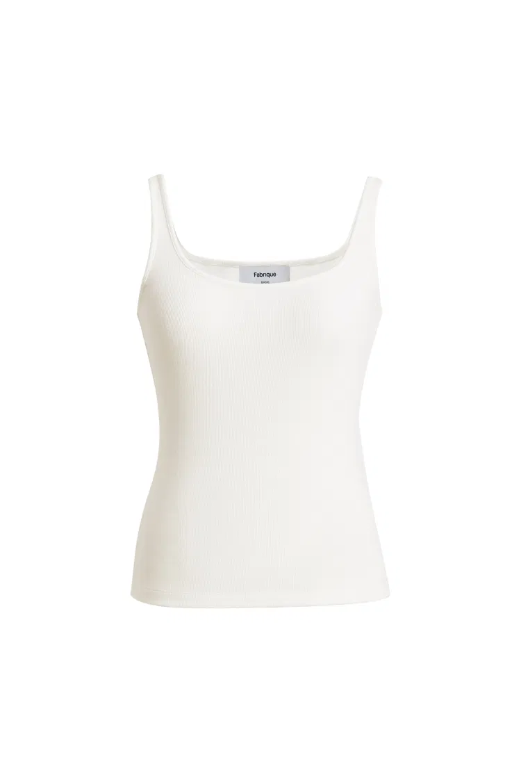 Liz Square Neck Body Con Sleeveless Tank Top in High-Stretch Ribbed Knit