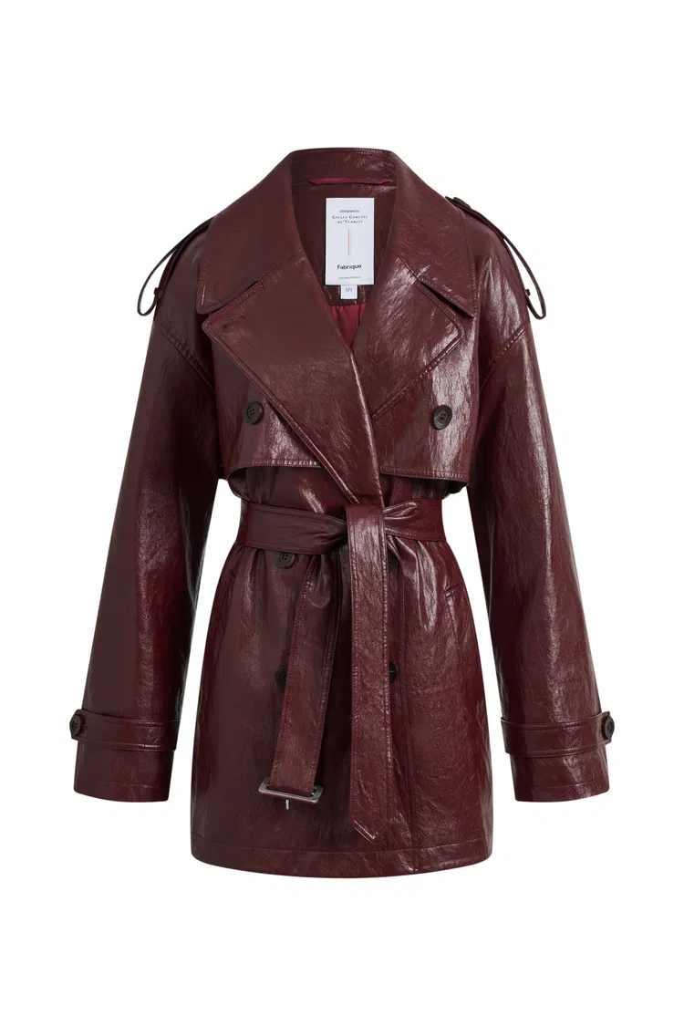 Ostro Trench Style Coat in Waxed Faux Leather