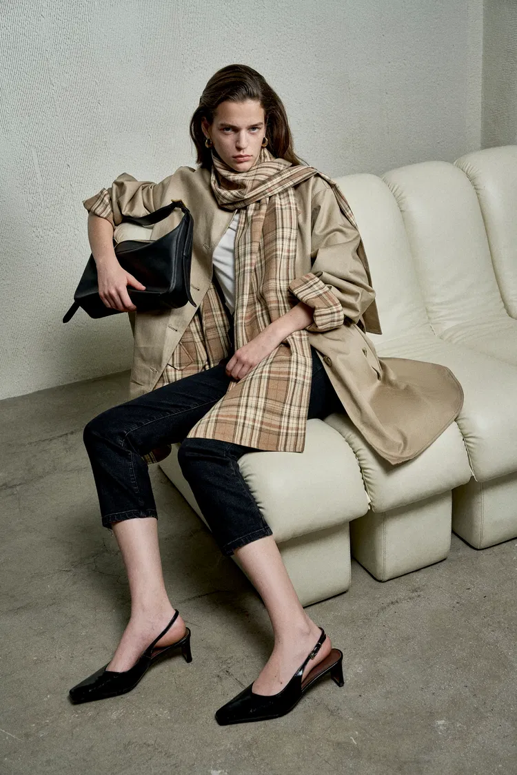 Tamsin Reversible Plaid Trench Coat with Scarf
