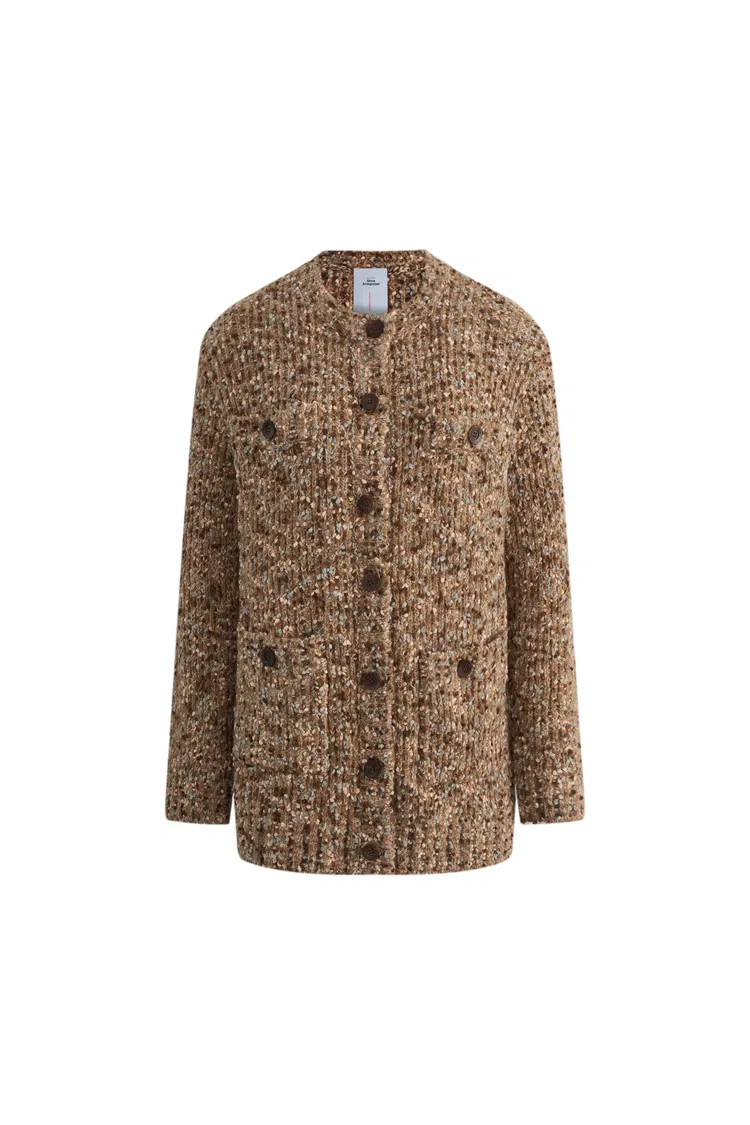 Sade Dotted Longer Sleeve Cardigan in Wool Bouclé Yarn Knit