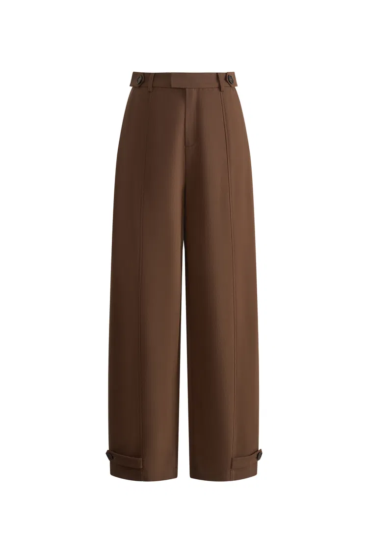 Lydia Buckle Curved Trousers in Cotton Twill