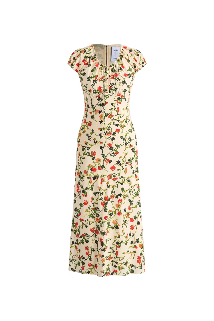 Rika Flora Dress in Midi Matte Silk Crepe