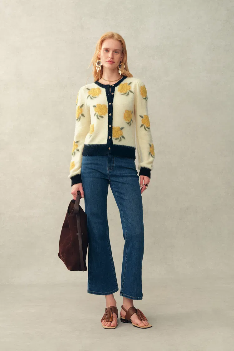 Olympe Hand-Embroidered Flora Cardigan In Merino Wool–Alpaca Knit