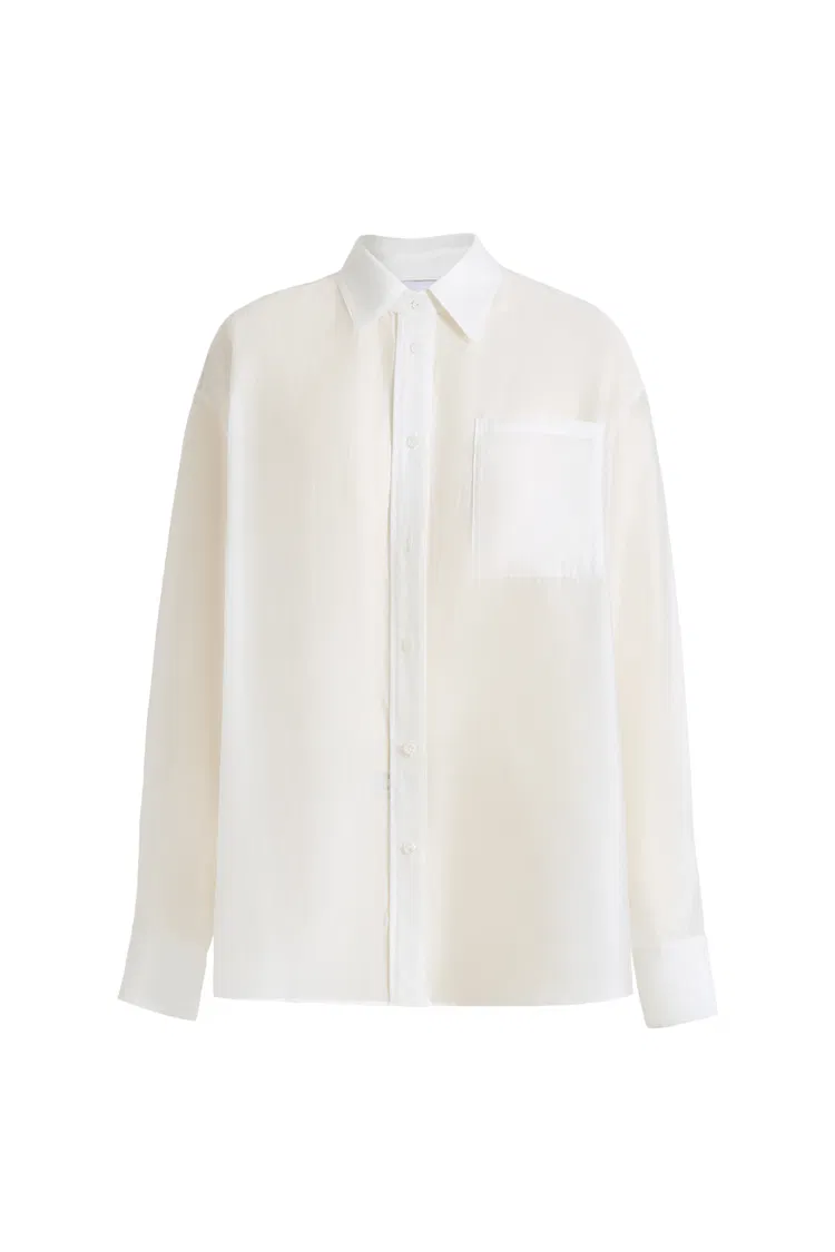 Bella White Sheer Button-Up Shirt in Organza