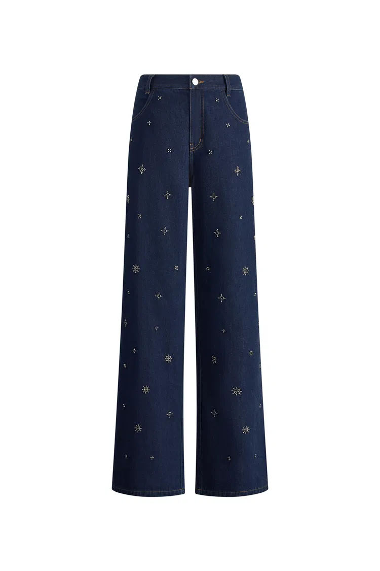 Hestia Hand Beaded Star Embellishment Jeans in Lyocell Denim