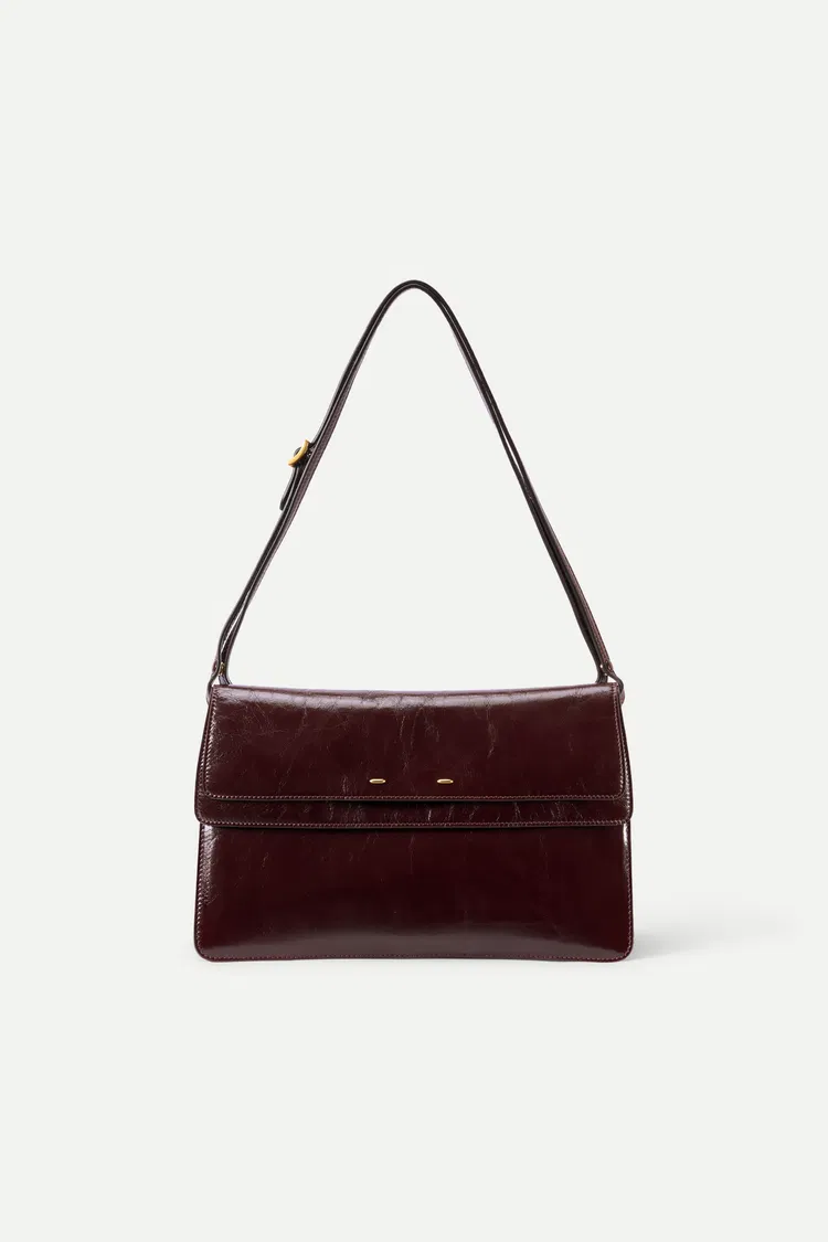 Soft Rialto Double Flap Bag in Oil-Waxed Cowhide Leather