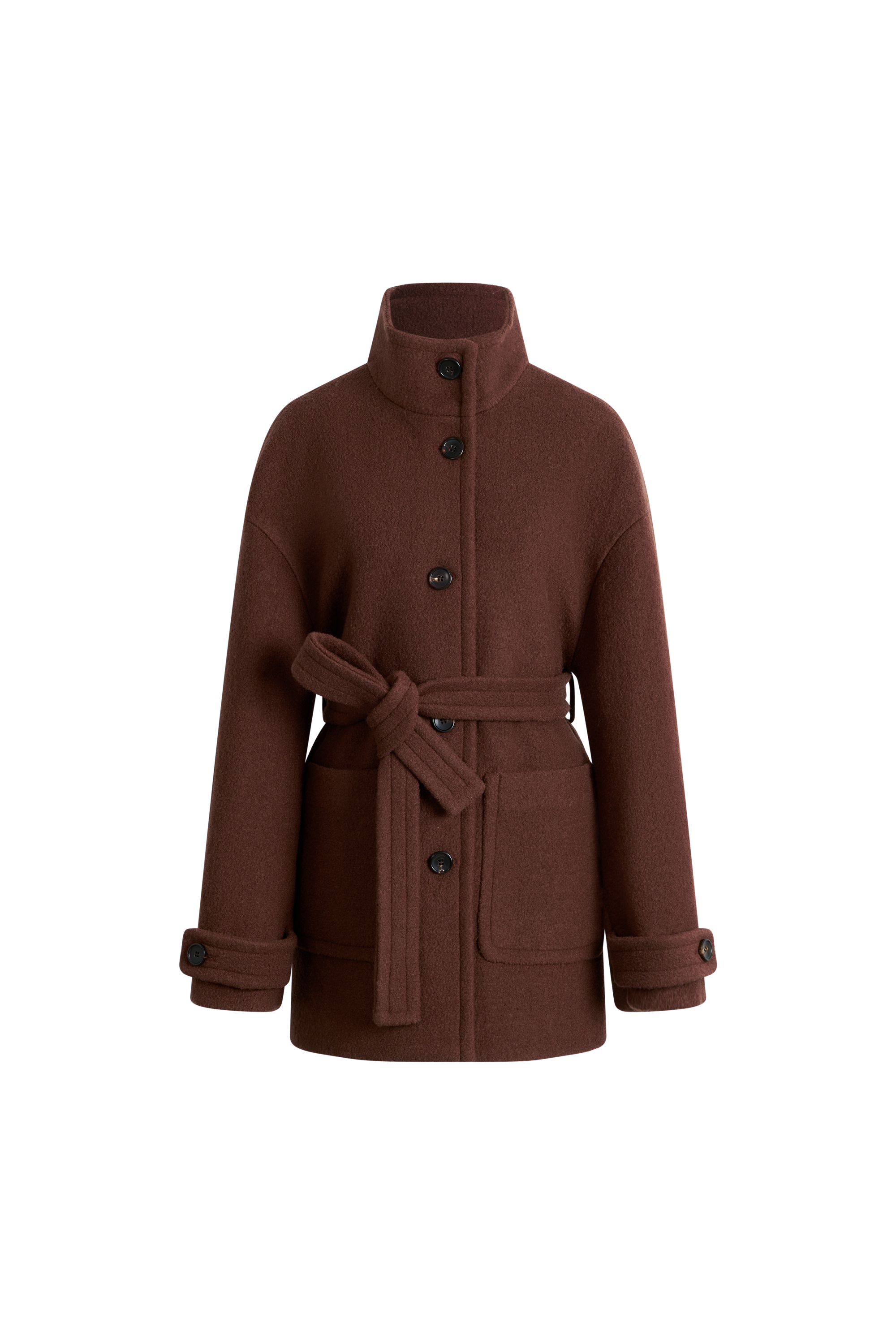 Stand Collar Tie Short Coat in Merino Wool Knit – fbrq.com