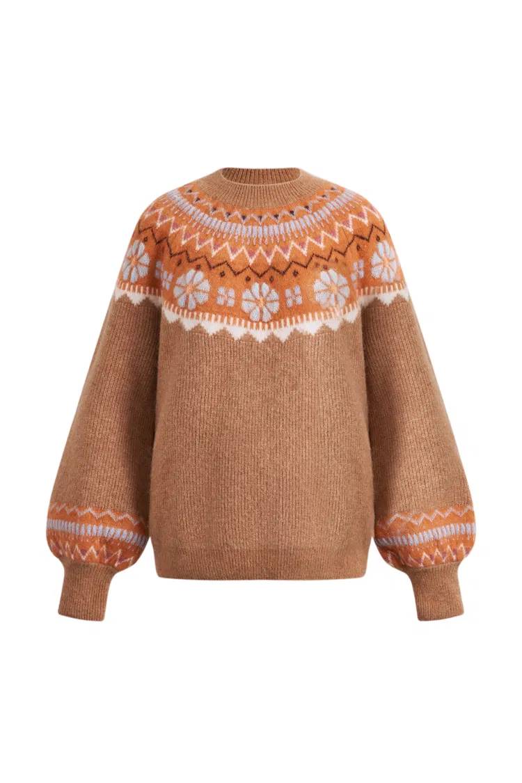 Chiloe Hand Drawn Fair Isle Sweater in Merino-Alpaca Blend