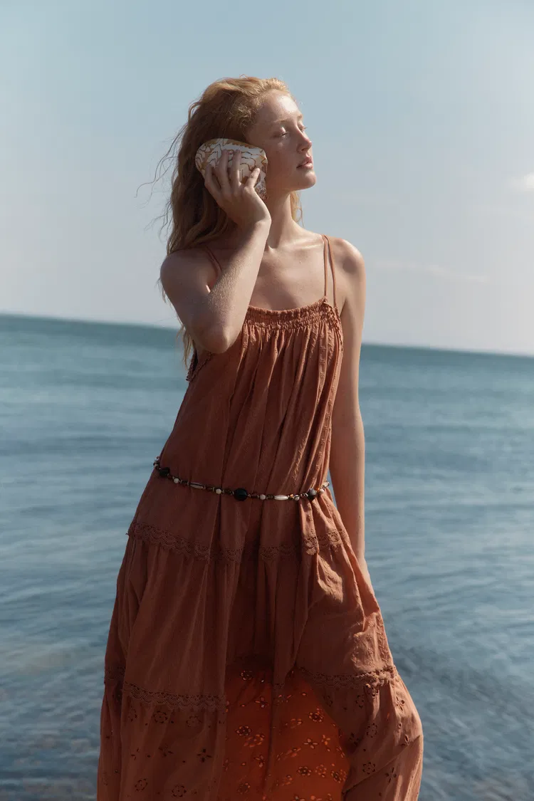 Celia Layered Strap Dress in Cotton Jacquard