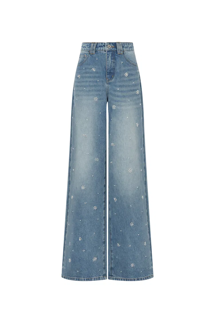 Nico Hand Sewn Embellished Jeans in Lightweight Washed Denim
