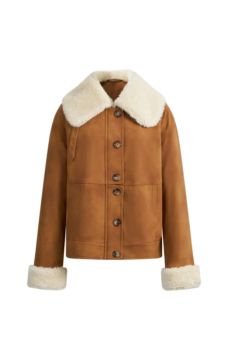 Flora Contrast Lapel Cotton Coat in Matte Faux Leather