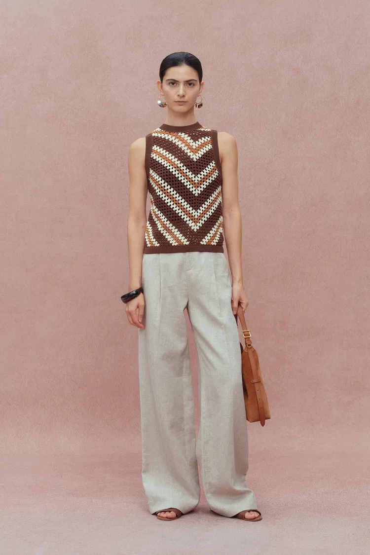 Clara Hand Crochet Sleeveless Top in Cotton-Linen Tape Yarn