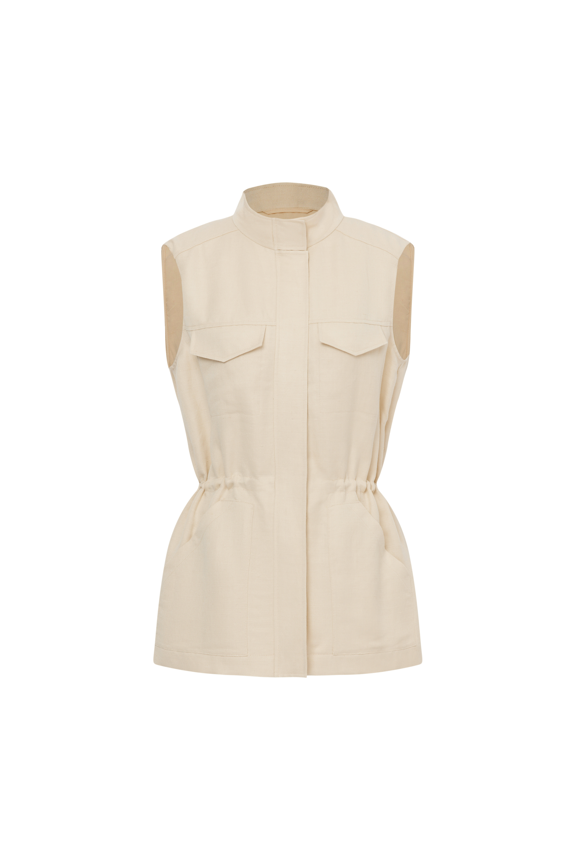 Ionia Cinched Waist Drawstring Vest in Silk Linen – fbrq.com