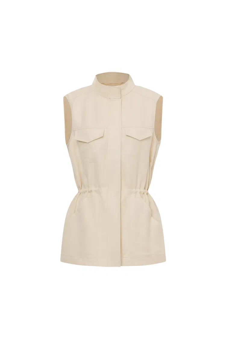 Ionia Cinched Waist Drawstring Vest in Silk Linen