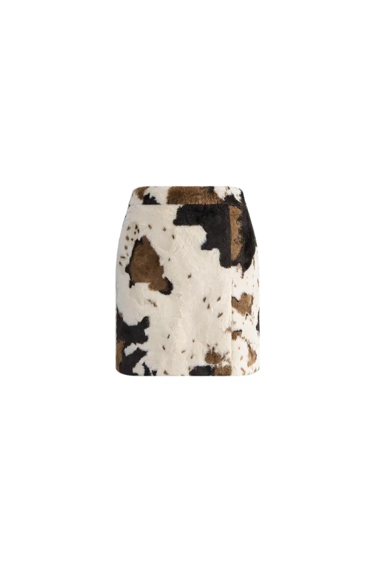 Mane Cow Print Mini Skirt in Faux Horse Fur