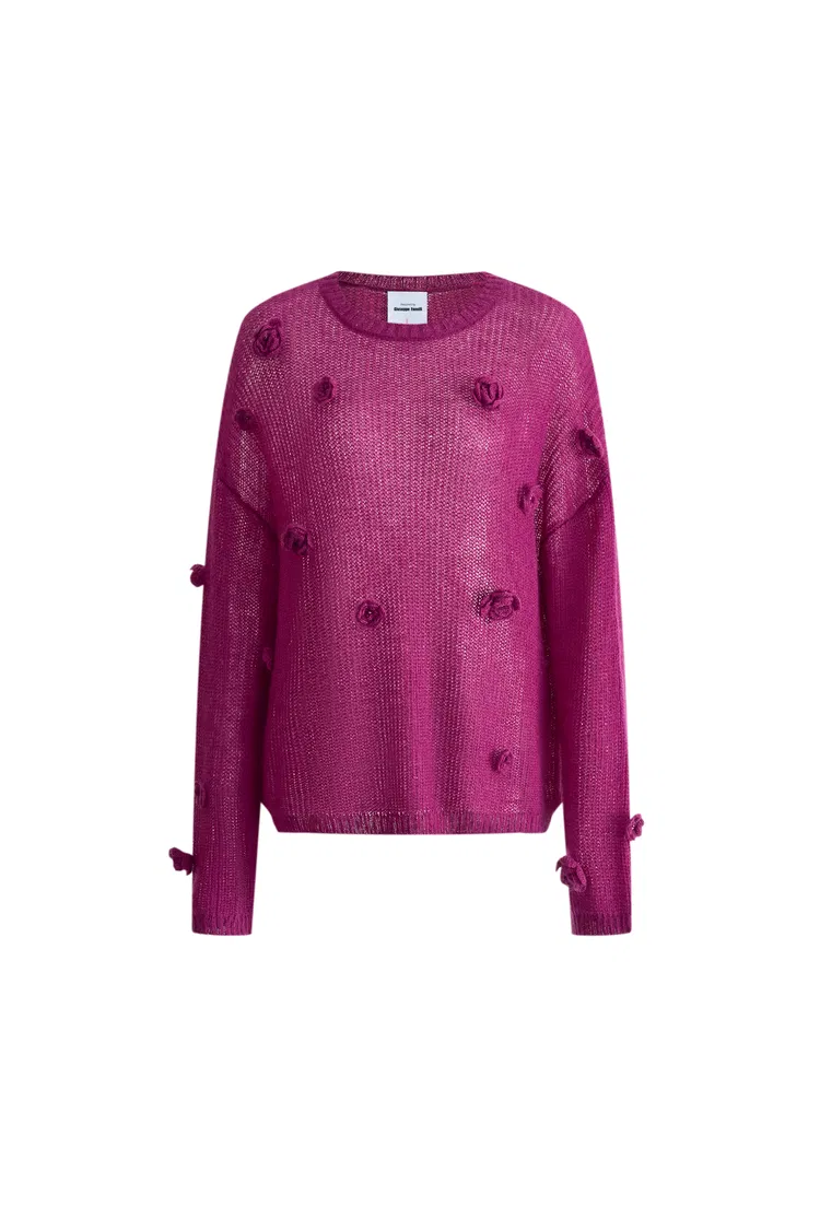 Sally Hand Crochet 3D Floral Camellia Sweater in Mohair Blend